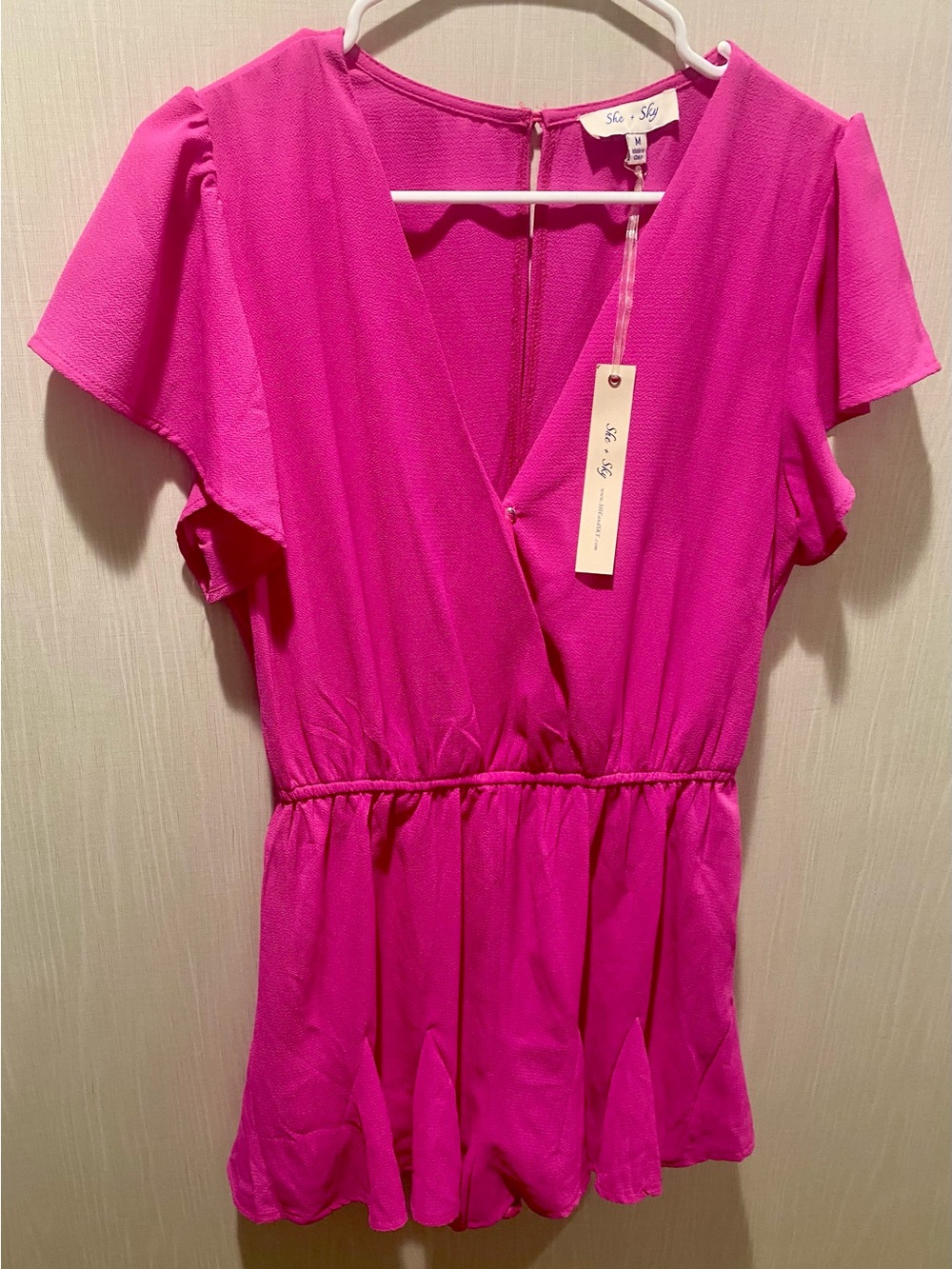 She + Sky Fuchsia Pink Wrap-Style Women's Romper